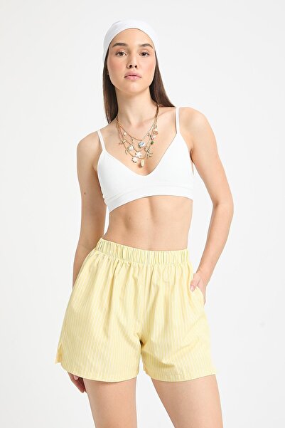 minaaise Yellow White Striped Elastic Shorts 27290