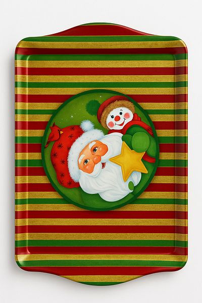 Bittox New Season Various Patterned Winter Themed Decorative Celebration Tray - Gift Metal Presentation Tray