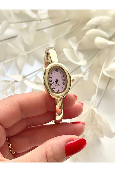 Forsining -(Gold Color) Pink Inner Dial Handcuff Model Minimal Case Women's Wrist Watch