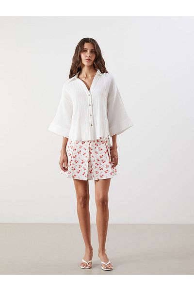 LC Waikiki Ecru Oversize Muslin Women's Shirt