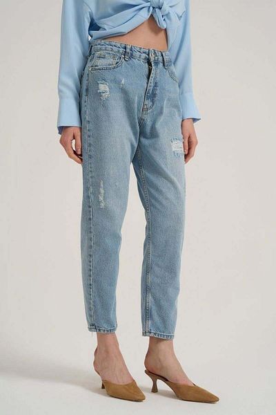 Quzu 71312 Pantaloni din denim cu detaliu rupt Albastru deschis
