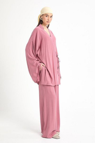 minaaise Dusty Rose Modal Fabric Pants Kimono Bottom/Top Set 29199