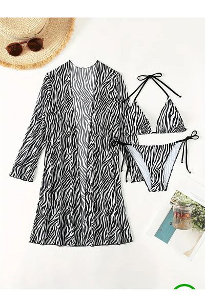 ŞAHPERA BUTİK Σετ μπικίνι Zebra pareo