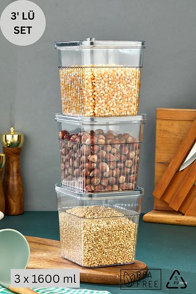 Espas Home 3 Piece Storage Container Set with Gaskets and Leak-Proof Lids – Refrigerator and Dry Food Compatible 3X1600 ml