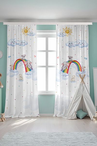 EVPANYA Cute Animals Sliding in the Rainbow Patterned Children's Baby Room Background Curtain (Single Wing Pricing)
