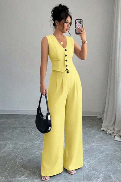StreetWear Outlet Set Dama, Elegant, Vesta & Pantaloni, Galben