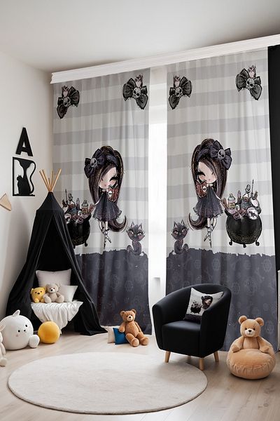 EVPANYA Cute Witch Princess Patterned Children's Baby Room Background Curtain (Single Wing Pricing)