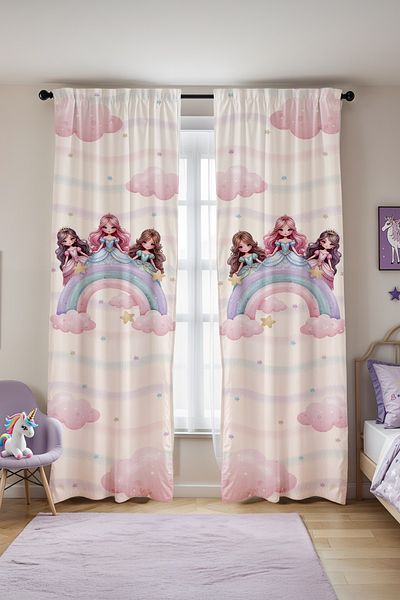 EVPANYA Colorful Rainbow Princesses Patterned Children's Baby Room Background Curtain (Single Wing Pricing)