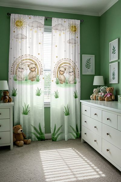 EVPANYA Rainbow Bear and Rabbit Brother Patterned Children's Baby Room Background Curtain (Single Wing Pricing)