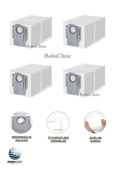 Roboclinic 4Pcs Garbage Dust Bags Compatible for Roborock Qrevo S / Qrevo Pro / Qrevo Maxv / Robot Vacuum Cleaner