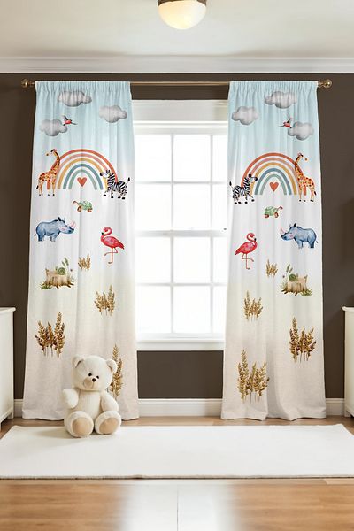 EVPANYA Rainbow Nature Safari Patterned Children's Baby Room Background Curtain (Single Wing Pricing)