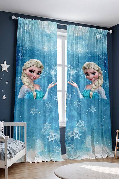 EVPANYA Cardaneli Blue Elsa Patterned Children's Baby Room Background Curtain (Single Wing Pricing)