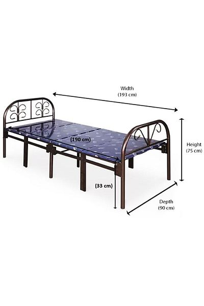 AWF AL WADI FURNITURE Felly Metal Folding Bed Portable Bed with Wooden Bed & Ortho Medical Mattress 193D x 90L x 75H cm