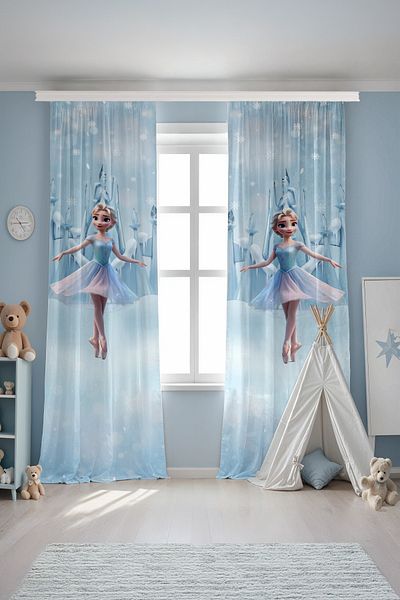 EVPANYA Ice Castle Ballerina Elsa Patterned Children's Baby Room Background Curtain (Single Wing Pricing)