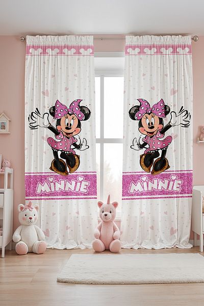 EVPANYA Cute Minnie Patterned Children's Baby Room Background Curtain (Single Wing Pricing)