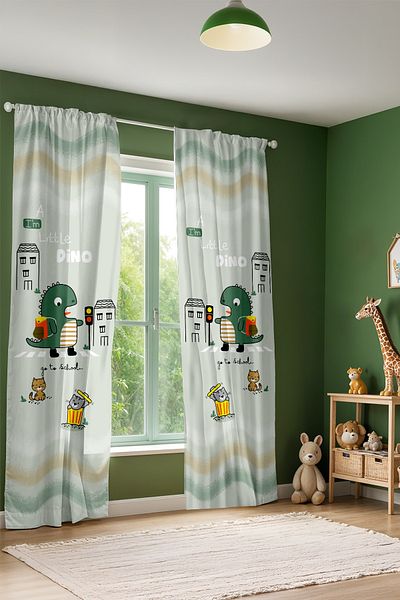 EVPANYA Rainbow Dinosaur Safari Patterned Children's Baby Room Background Curtain (Single Wing Pricing)