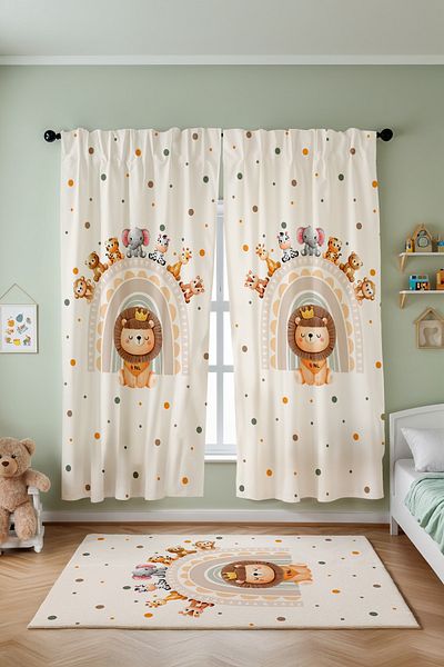 EVPANYA Cream Rainbow Safari Patterned Children's Baby Room Background Curtain (Single Wing Pricing)