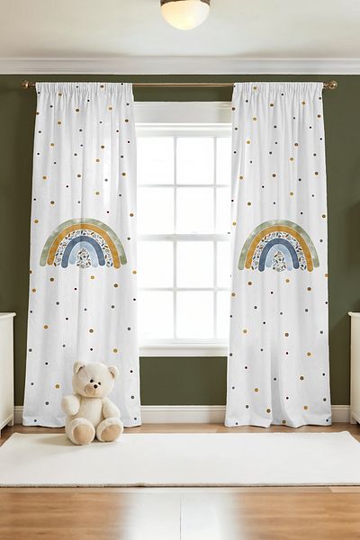 EVPANYA Green Floral Rainbow Patterned Children's Baby Room Background Curtain (Single Wing Pricing)