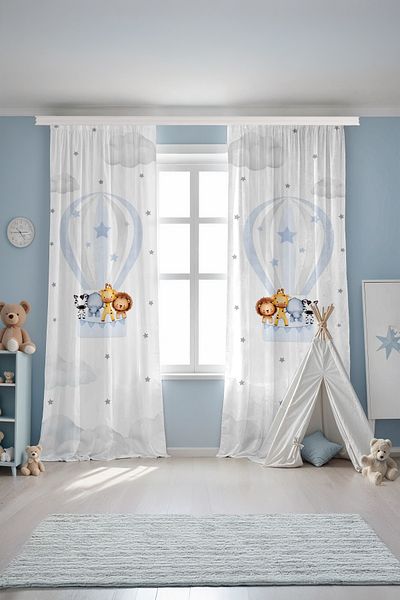 EVPANYA Cortina de fundal pentru camera bebelusului pentru copii cu model de animale zburatoare cu balon albastru (pret cu o singura aripa)