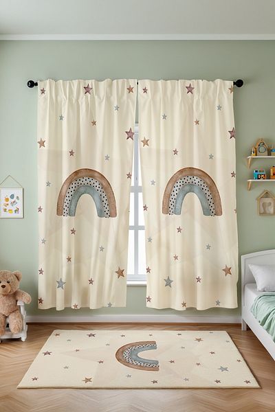EVPANYA Starry Coffee Shades Rainbow Patterned Children's Baby Room Background Curtain (Single Wing Pricing)