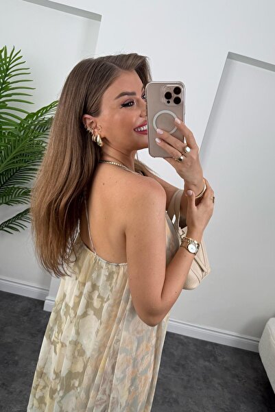 LİSAA BUTİK PREMIUM SERİ PATCHWORK TASARIM ASKILI DÖKÜMLÜ SALAŞ ELBİSE