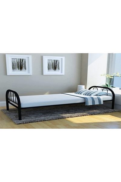 AWF AL WADI FURNITURE Stili Round Design Solid Metal Steel Base Single Bed with Ortho Medical Mattress L190 x W90 x H75 cm