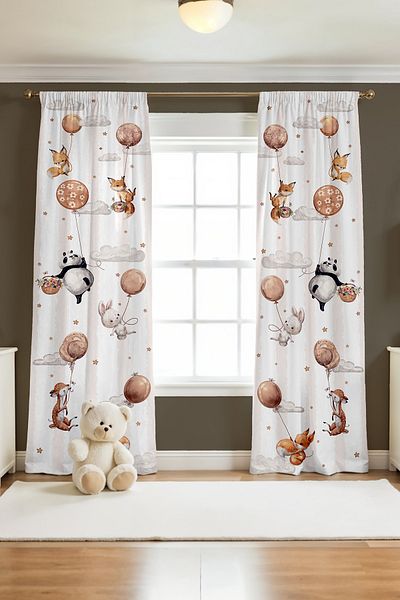 EVPANYA Animals with Flying Balloons Patterned Children's Baby Room Background Curtain (Single Wing Pricing)