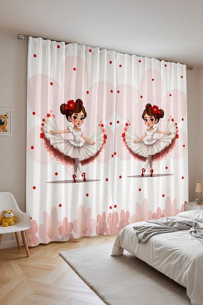 EVPANYA Floral Ballerina Girl Patterned Children's Baby Room Background Curtain (Single Wing Pricing)