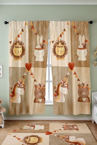 EVPANYA Red Skin Animals Patterned Children's Baby Room Background Curtain (Single Wing Pricing)