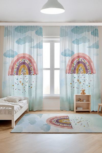 EVPANYA Blue Cloudy Flower Oily Rainbow Pattern Παιδική κουρτίνα φόντου βρεφικού δωματίου (Τιμή μονής πτερύγιο)