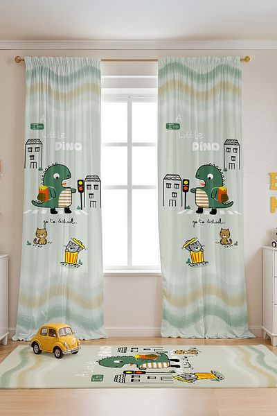 EVPANYA Rainbow Dinosaur Safari Patterned Children's Baby Room Background Curtain (Single Wing Pricing)