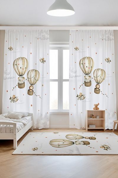 EVPANYA Flying Adventurer Animals Patterned Children's Baby Room Background Curtain (Single Wing Pricing)