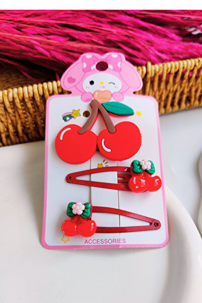 Nisankids Комплект фиби за коса за момичета във формата на череши (2 фиби с щракване - 1 фиба за молив)