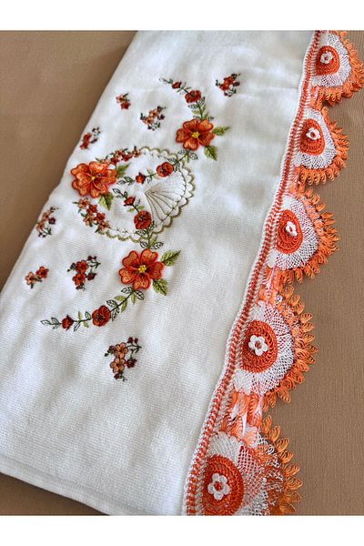 TUTUYA TEXTIL Handcrafted Needlepoint Embroidered Lace Dowry 50X90Cm Hand Face Towel
