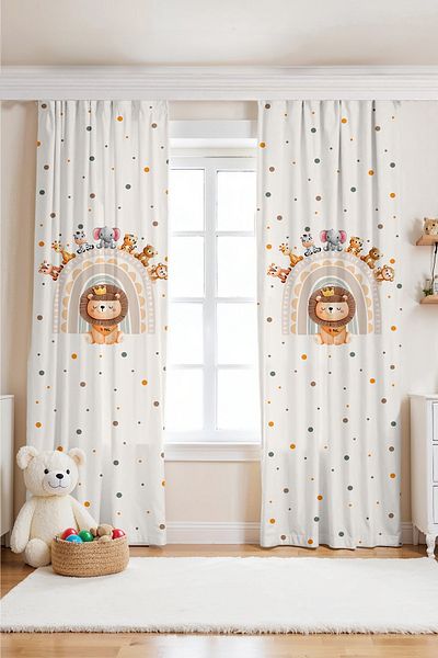 EVPANYA Cream Rainbow Safari Patterned Children's Baby Room Background Curtain (Single Wing Pricing)
