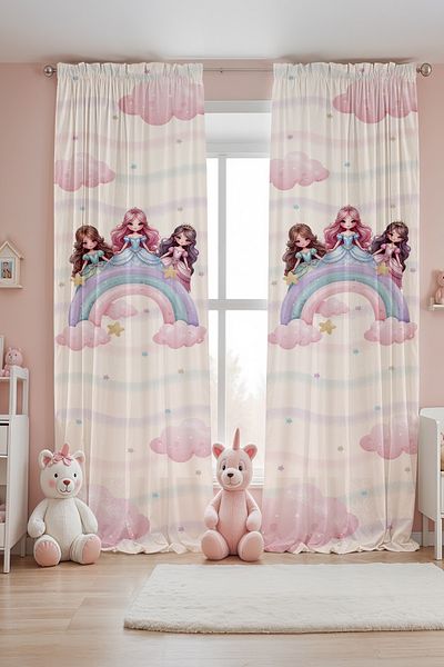 EVPANYA Colorful Rainbow Princesses Patterned Children's Baby Room Background Curtain (Single Wing Pricing)