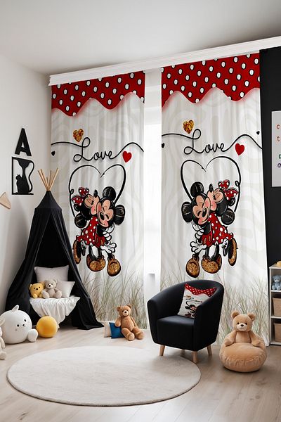 EVPANYA Mickey and Minnie Patterned Children's Baby Room Background Curtain (Single Wing Pricing)