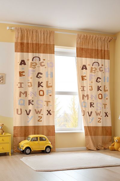 EVPANYA Educational Alphabet Patterned Children's Baby Room Background Curtain (Single Wing Pricing)