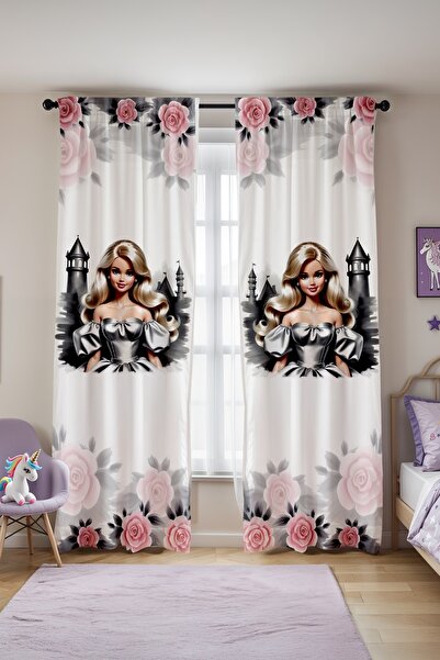 EVPANYA ستارة خلفية لغرفة الأطفال منقوشة باللون الرمادي من كاللي باربي (سعر الجناح الواحد)