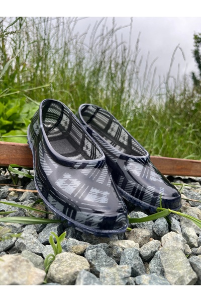 BOTMAX Pantofi de grădină din plastic pentru femei ecosez Gri cu model imperm...