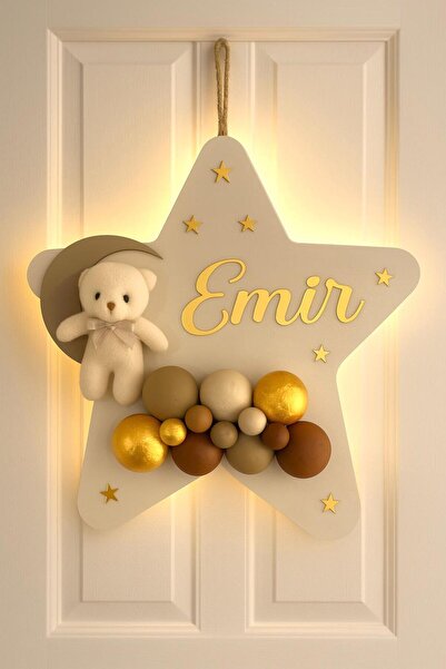 Bonika Bubble Ayıcıklı Ledli Yıldız Bebek Kapı Süsü - Hastane Bebek Kapı Süsü
