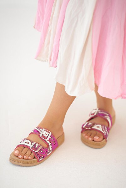 Parponi Capri Stone Buckle Women's Slippers Fuchsia