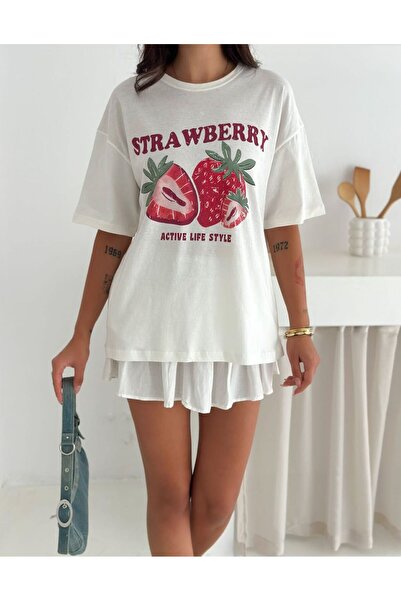 enmodaiçgiyim Γυναικείο μπλουζάκι με στάμπα από 100% βαμβάκι – πολύχρωμα καλοκαιρινά μοτίβα