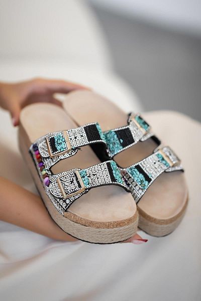 Parponi Cony Stone Buckle Women's Slippers Black