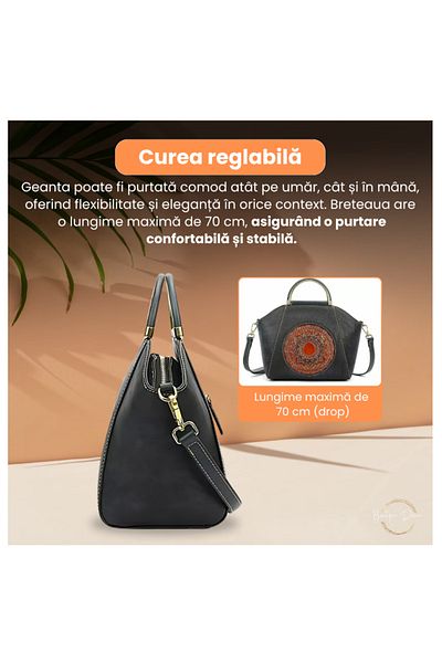 Boutique Women's Medium Size Deluxe Bag, Natural Leather, Elegant, Embossed Pattern, Graphite Gray