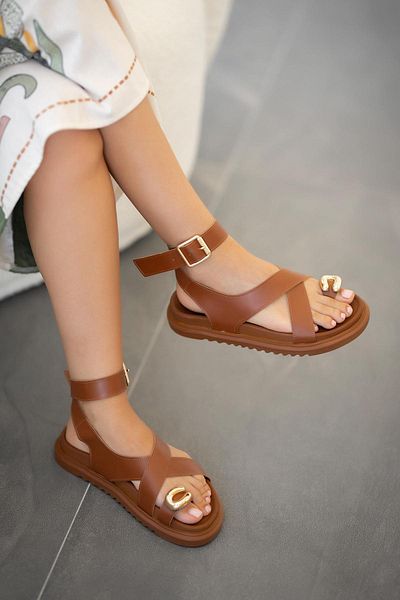 Parponi Begon Buckle Women's Leather Sandals Brown