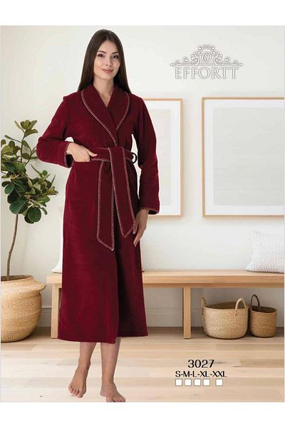 EM&FA TEKSTİL 100% Cotton Fleece Dressing Gown with Belt Detail