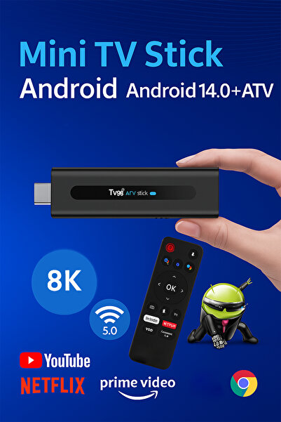 TECHNOMEN 8K Android TV Stick HDMI Medya Oynatıcı Android 14 2GB RAM 16GB Bluetooth 5.0 Google Asistan