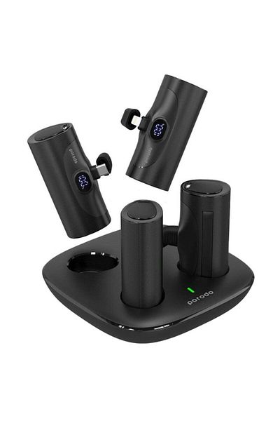 porodo 5000mAh 4-in-1 Power Bank Station with Dual Lightning and Type-C Integrated Connectors, 20W P