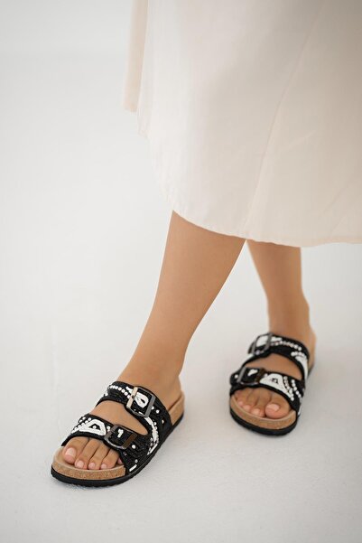 Parponi Capri Stone Buckle Women's Slippers Black